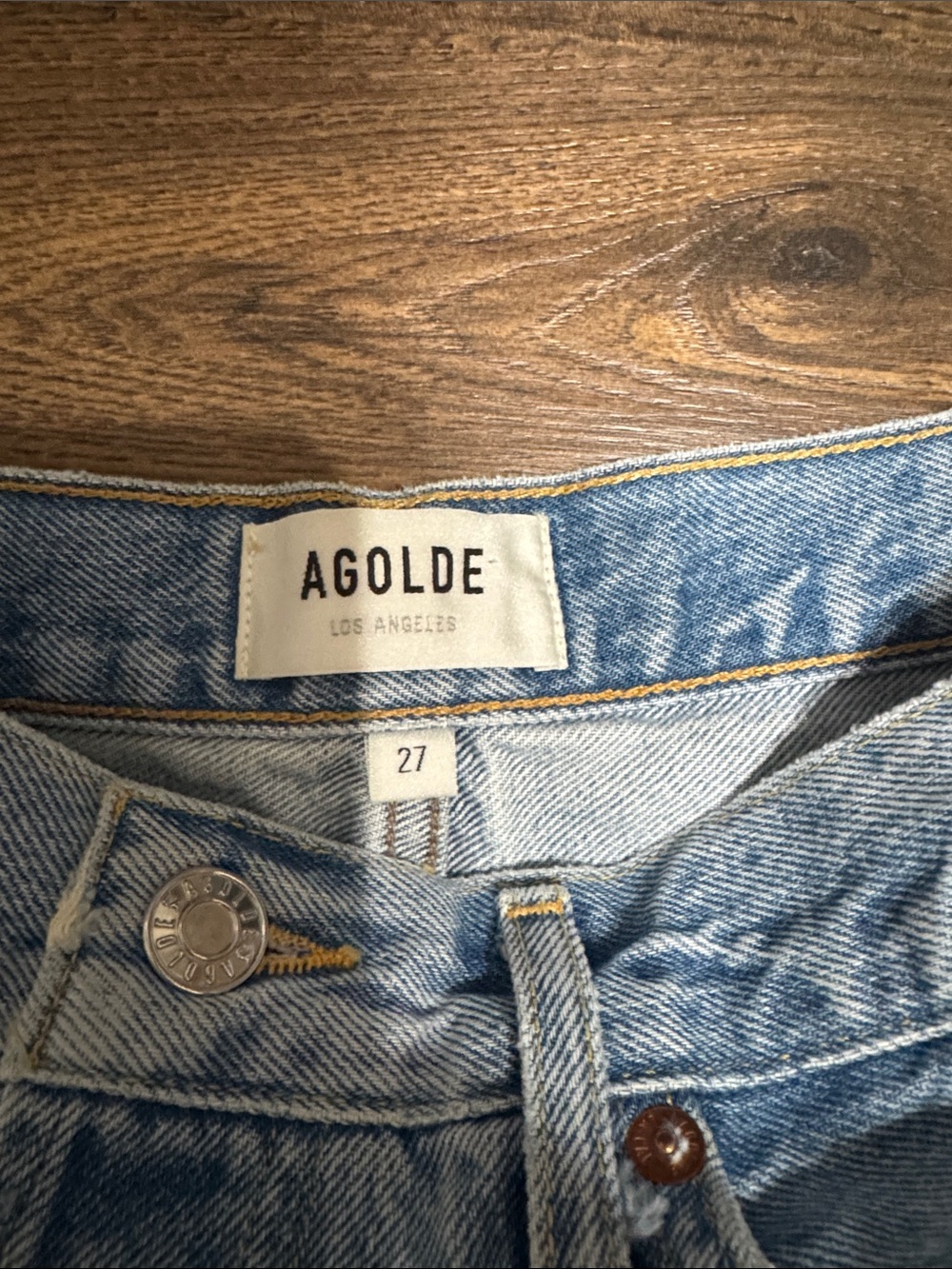 Agolde Light Blue Distressed High-Waist Cutoff Shorts - Picture 2 of 5